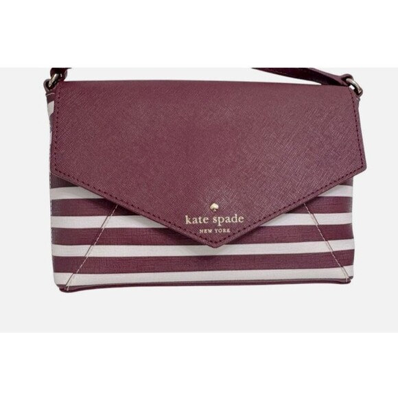 Kate Spade STORYBOOK Fairmount square burgundy/white/stripe crossbody EUC - Picture 7 of 10